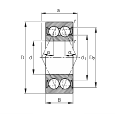 角接觸球軸承 3805-B-2RSR-TVH, 雙列，雙側唇密封，接觸角 α = 25°