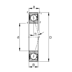 主軸軸承 B71904-C-2RSD-T-P4S, 調節，成對安裝，接觸角 α = 15°，兩側唇密封，非接觸，加嚴公差