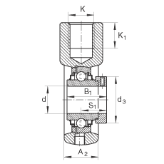 吊裝式軸承座單元 RHE45, 鑄鐵軸承座,帶偏心鎖圈的外球面球軸承,R 密封 吊裝式軸承座單元 RHE45, 鑄鐵軸承座,帶偏心鎖圈的外球面球軸承,R 密封