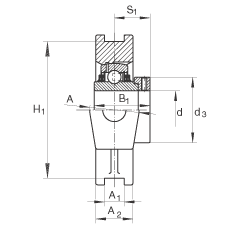 吊裝式軸承座單元 TTUE35, 鑄鐵軸承座,帶偏心鎖圈的外球面球軸承,T 型密封 吊裝式軸承座單元 TTUE35, 鑄鐵軸承座,帶偏心鎖圈的外球面球軸承,T 型密封