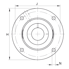 軸承座單元 RMEO90, 帶四個(gè)螺栓孔的法蘭的軸承座單元，鑄鐵，定心凸出物，偏心鎖圈，系列 63，R密封